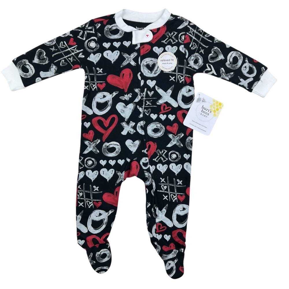 Burt’s Bees Baby Organic Cotton One-piece Sleeper Valentines XO Doodle Size 3-6M